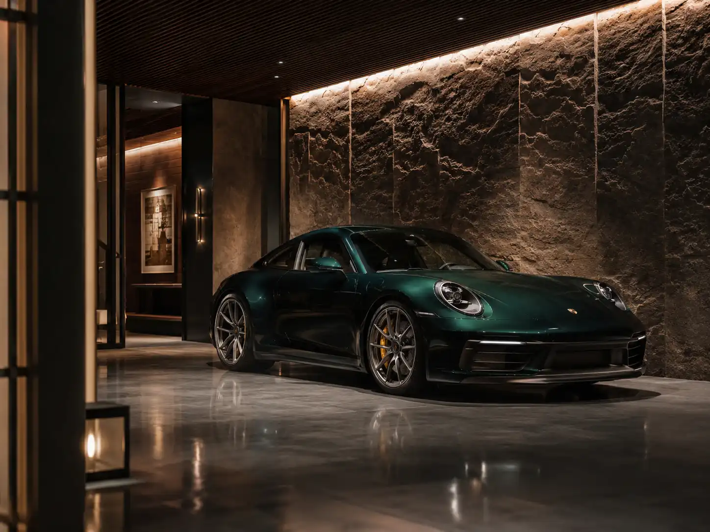 Private suite with emerald premium sports car